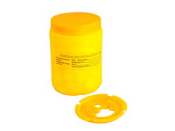Емкость-контейнер 1л. (Желтый, класс Б)  дострых медицинских отходов,  с иглосъемником и наклейкой, Олданс
